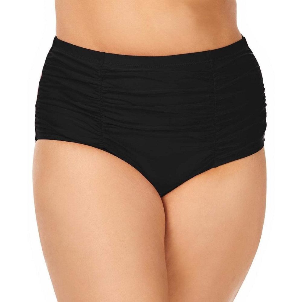 Island Escape Womens Plus South Beach High Waist Bikini Swim Bottom Black 20W